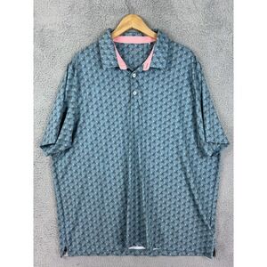 PUMA Golf Polo Shirt Mens 3XL Blue Allover Palm Print Performance Rugby Casual